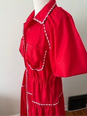 New no tags.Red Puff Sleeve Dress with Contrast Trim